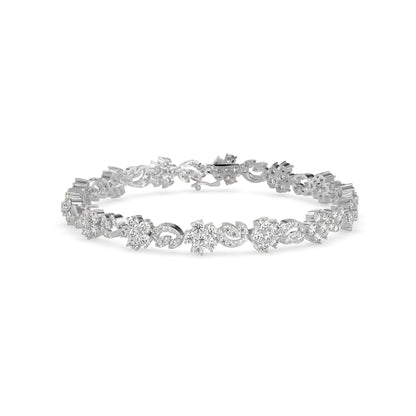 Foliate Diamond Tennis Bracelet-Silver