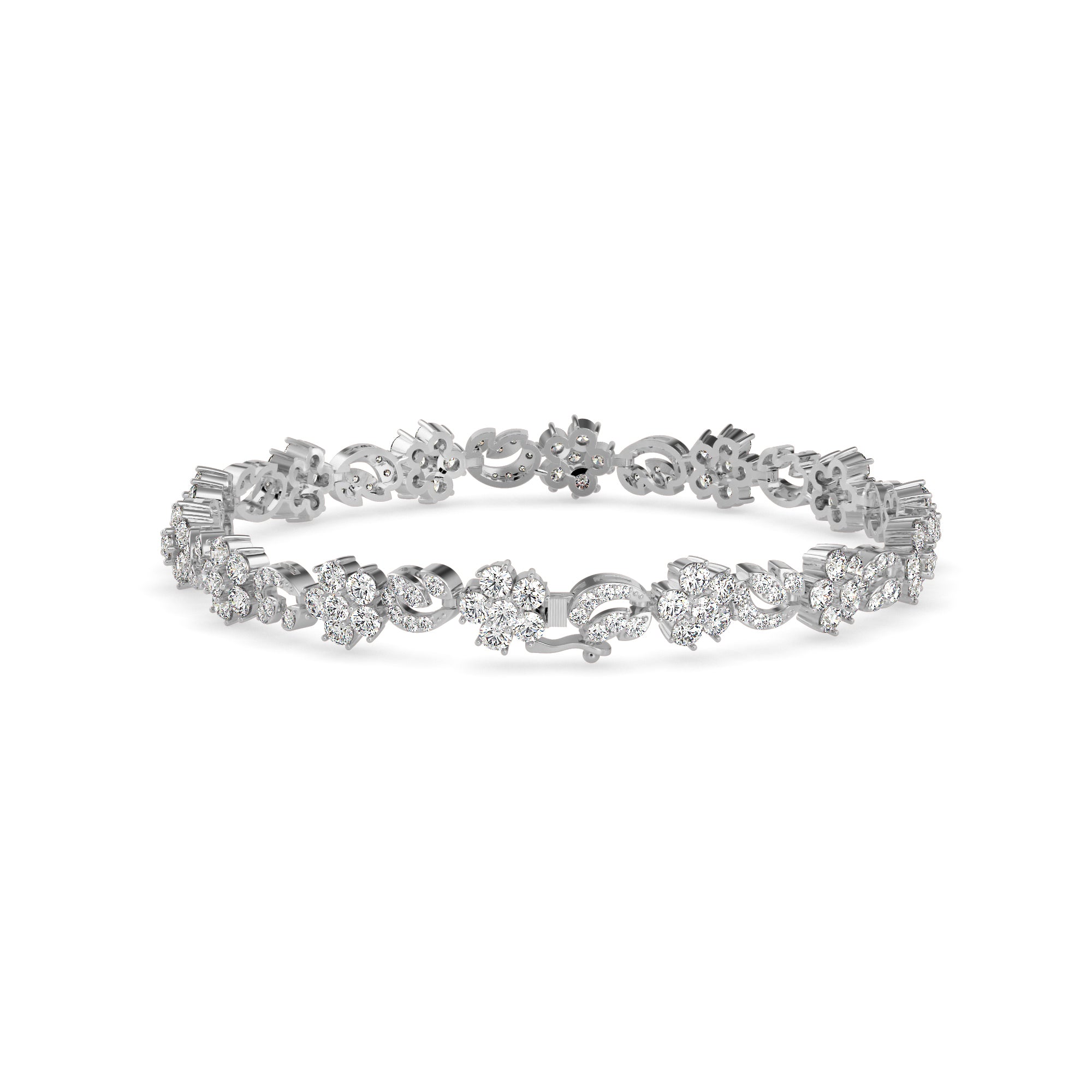 Foliate Diamond Tennis Bracelet-Silver