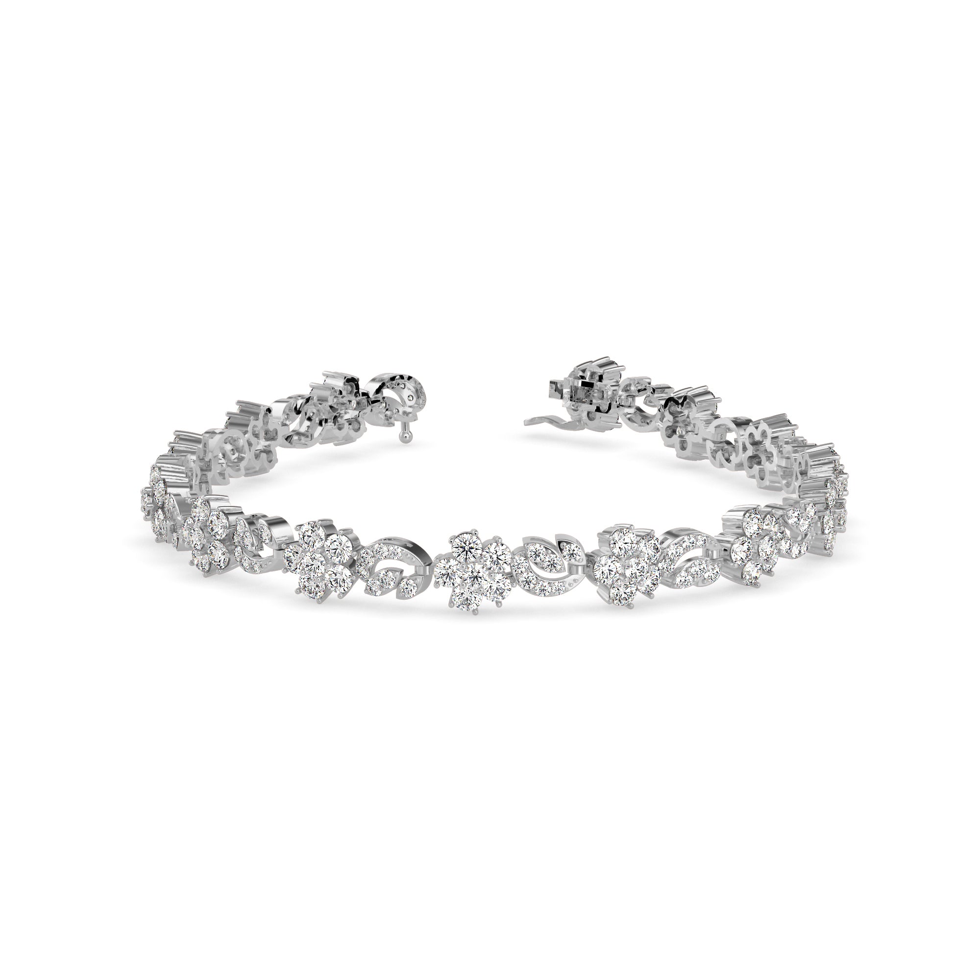 Foliate Diamond Tennis Bracelet-Silver