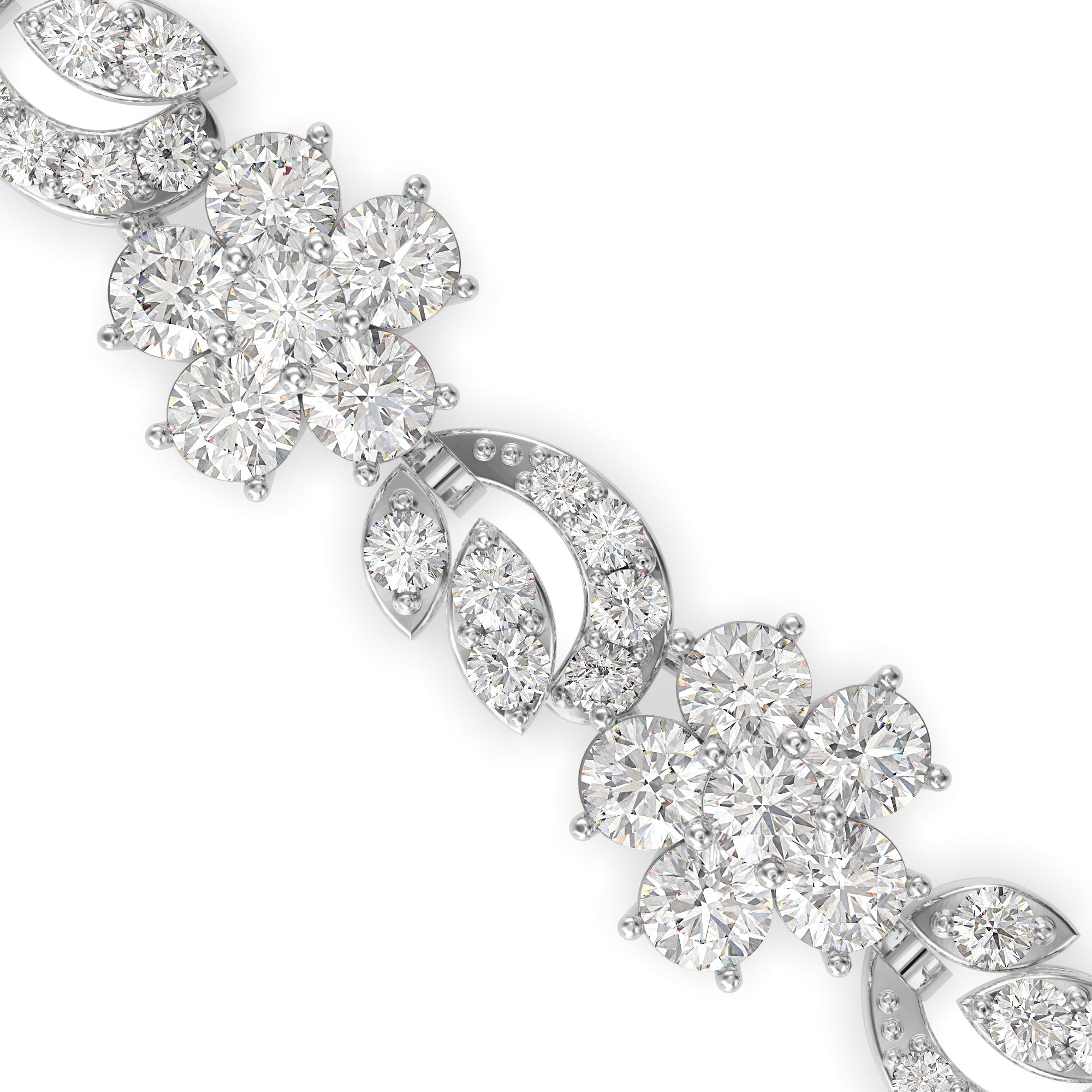 Foliate Diamond Tennis Bracelet-Silver