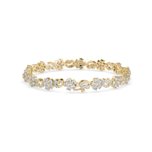 Foliate Diamond Tennis Bracelet-Golden