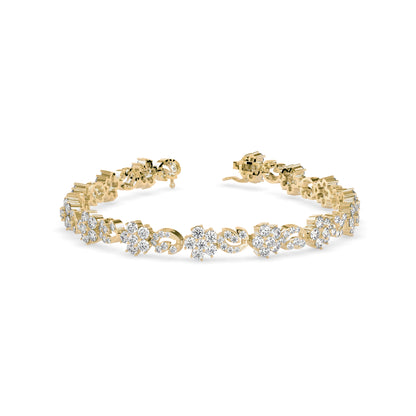 Foliate Diamond Tennis Bracelet-Golden