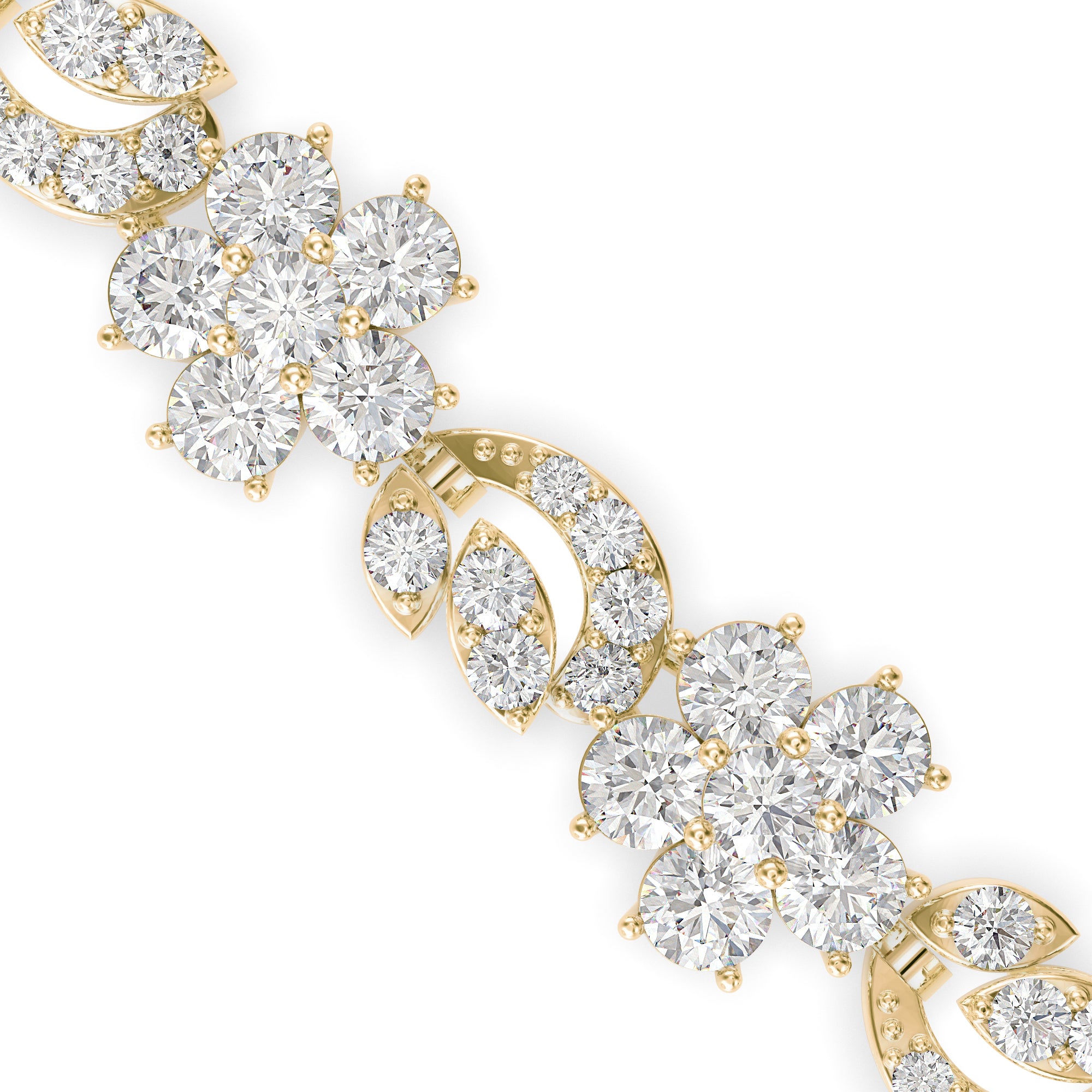 Foliate Diamond Tennis Bracelet-Golden