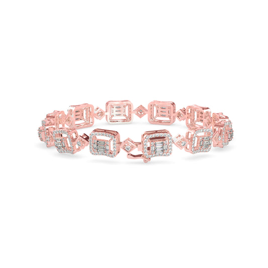 Plaids Tennis Diamond Bracelet-Rose Gold