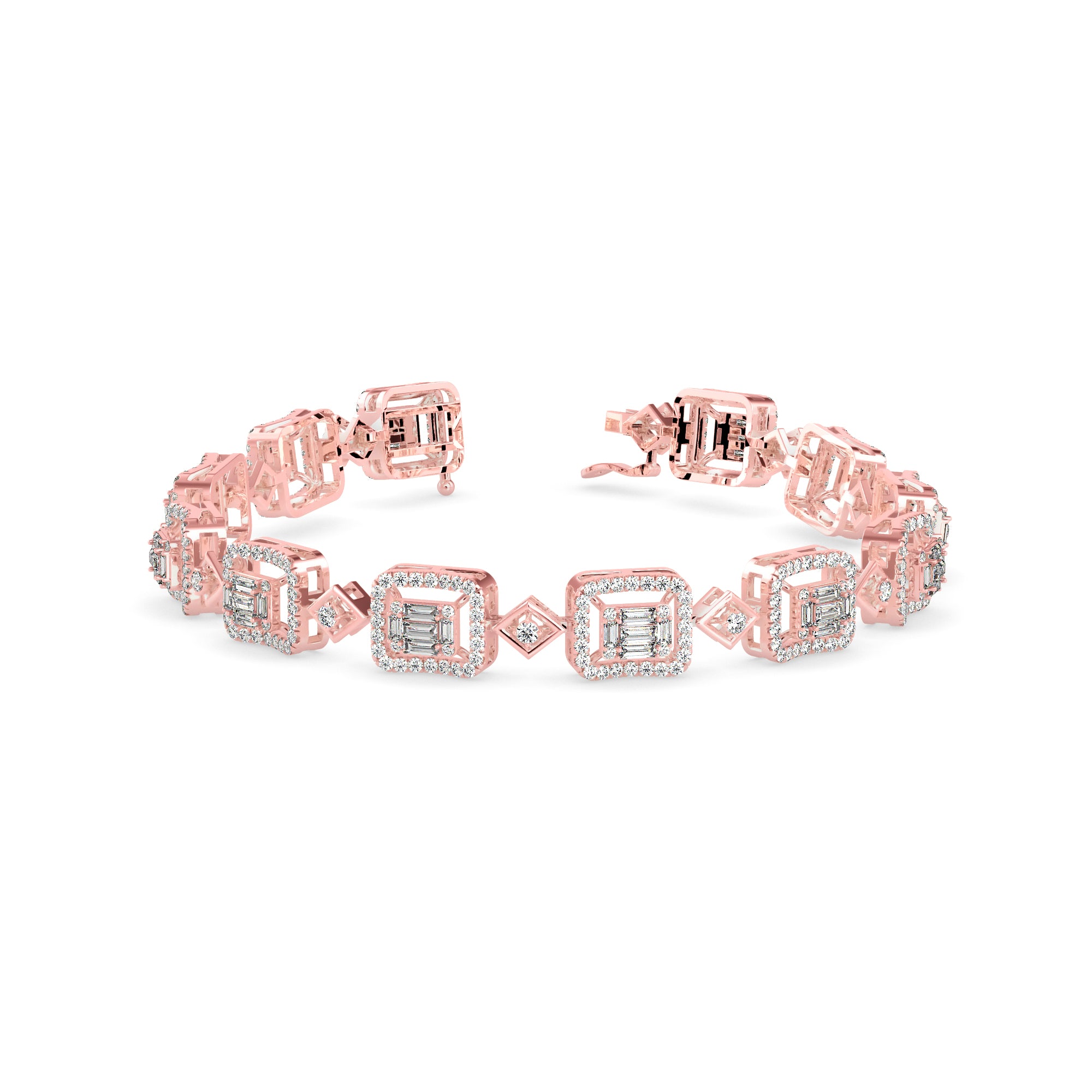 Plaids Tennis Diamond Bracelet-Rose Gold