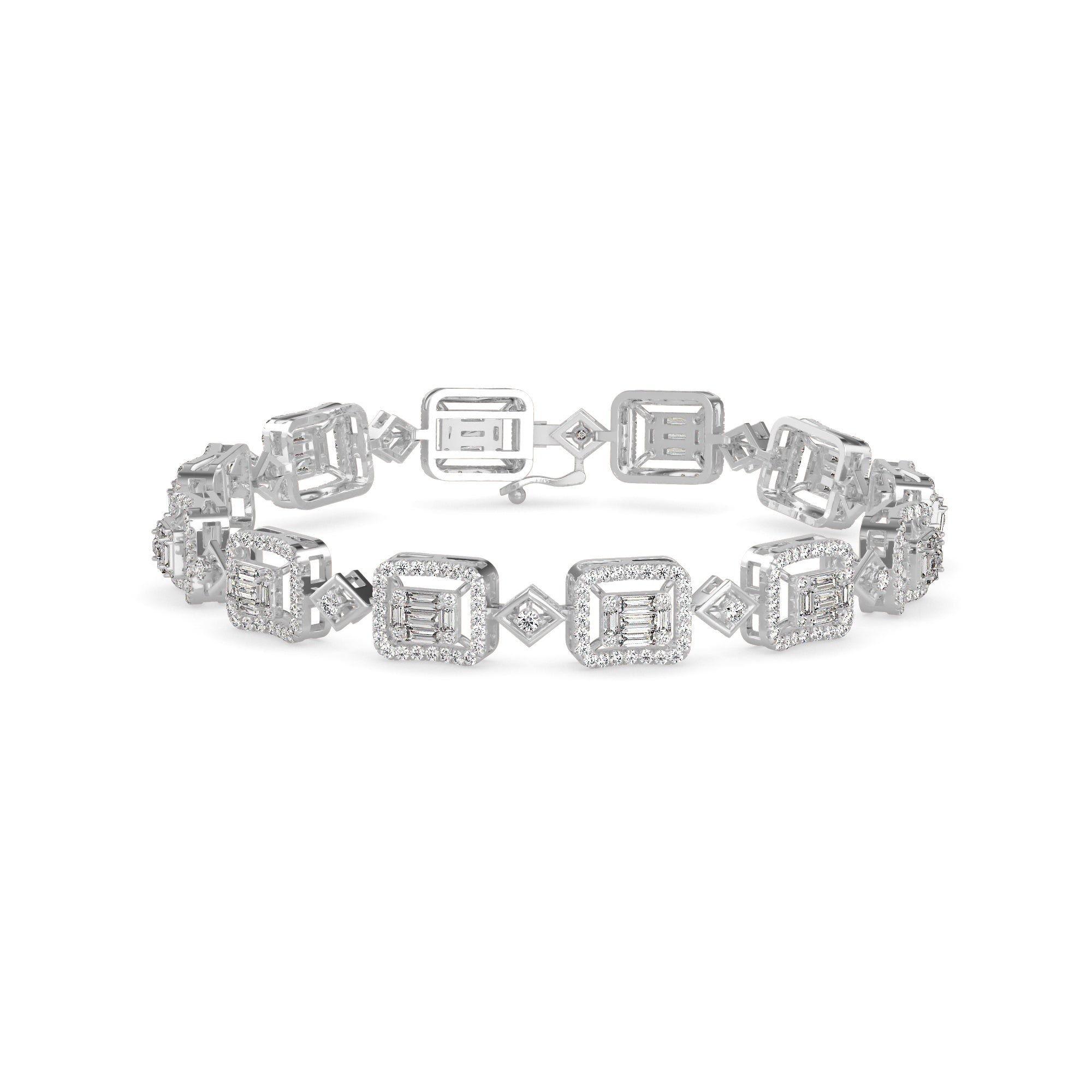 Plaids Tennis Diamond Bracelet-Silver