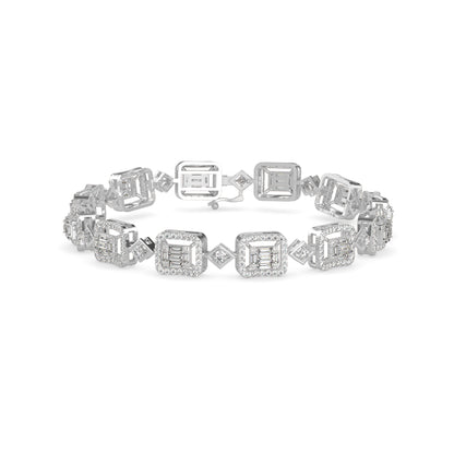 Plaids Tennis Diamond Bracelet-Silver