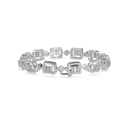 Plaids Tennis Diamond Bracelet-Silver