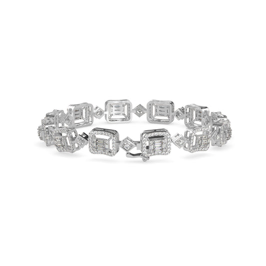 Plaids Tennis Diamond Bracelet-Silver