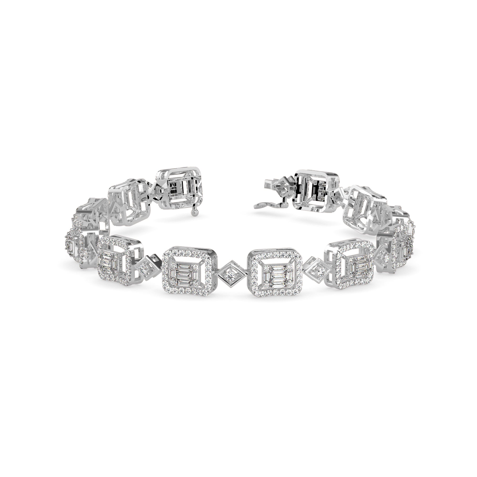 Plaids Tennis Diamond Bracelet-Silver