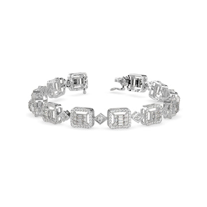 Plaids Tennis Diamond Bracelet-Silver