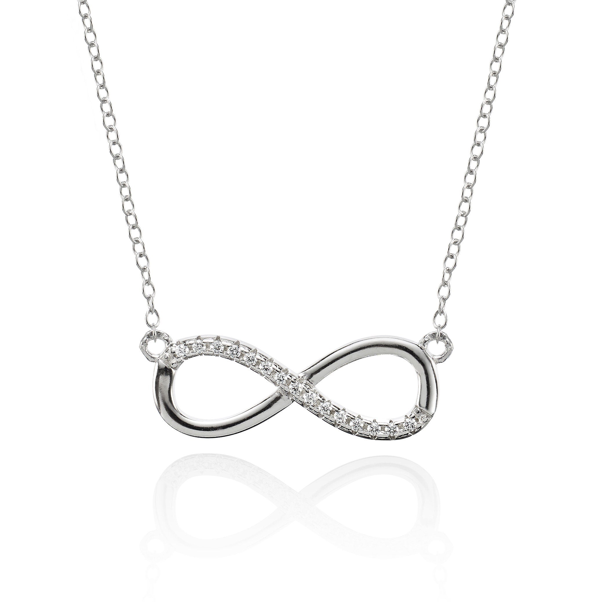 Glima Silver Infinity Necklace – Rhodium-Plated 925 Sterling with CZ Sparkle