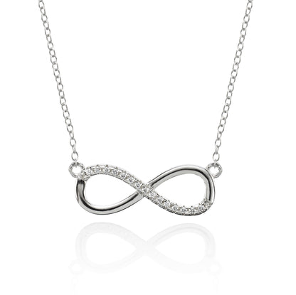 Glima Silver Infinity Necklace – Rhodium-Plated 925 Sterling with CZ Sparkle