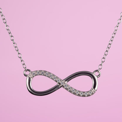 Glima Silver Infinity Necklace – Rhodium-Plated 925 Sterling with CZ Sparkle
