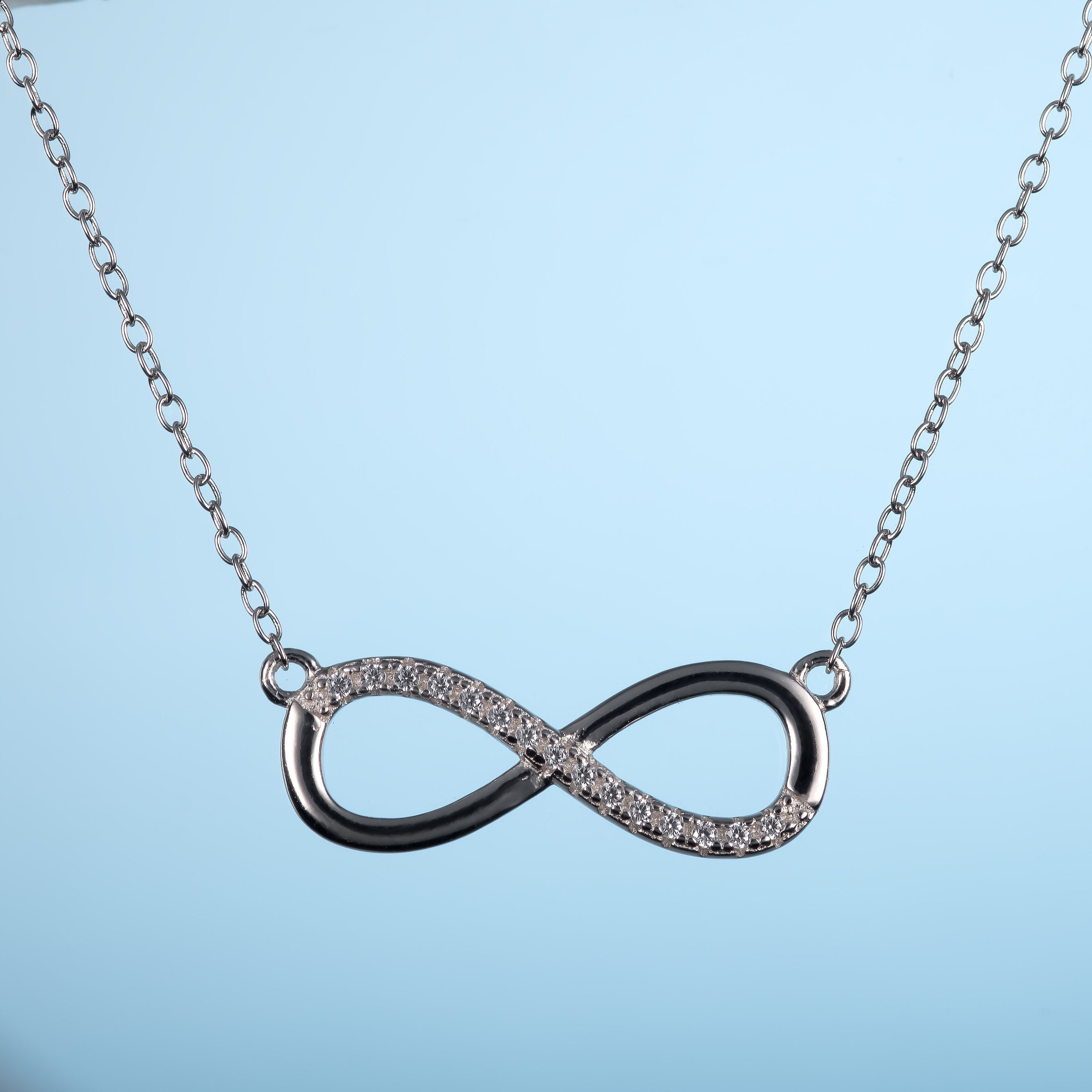 Glima Silver Infinity Necklace – Rhodium-Plated 925 Sterling with CZ Sparkle