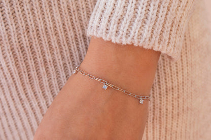 Glima Paperclip Chain Bracelet With Dangling CZ Charms