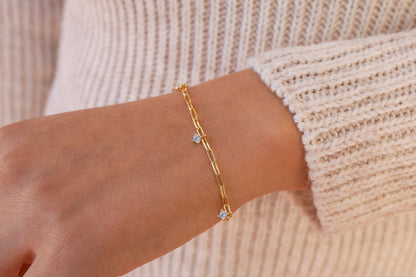 Glima Paperclip Chain Bracelet With Dangling CZ Charms