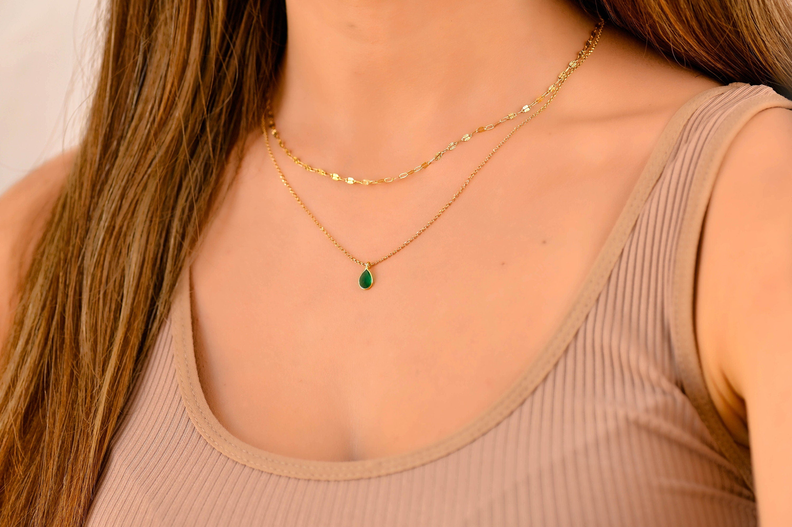Glima Layered Gold Necklace Set – Dainty Aquamarine Boho Jewelry for Women