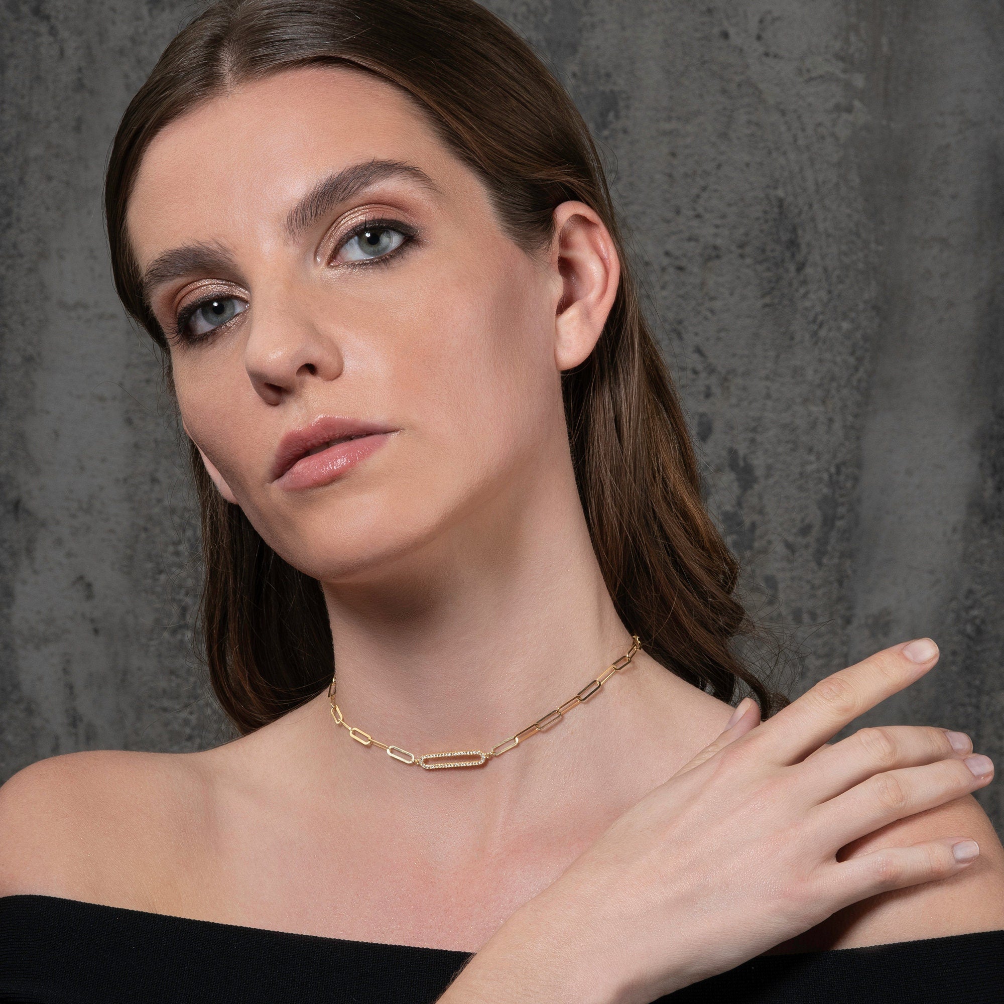 Glima Gold Chain Choker – Dainty CZ Link Necklace for Women & Girls