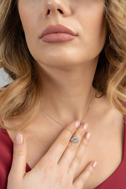 Glima Evil Eye Necklace – Sapphire & Diamond Protection Pendant Gift