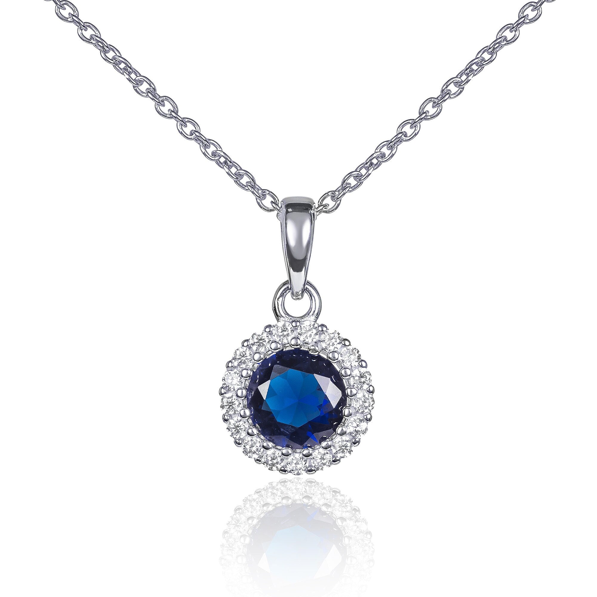 Glima Blue Halo Pendant – 925 Sterling Silver Necklace with CZ Sparkle
