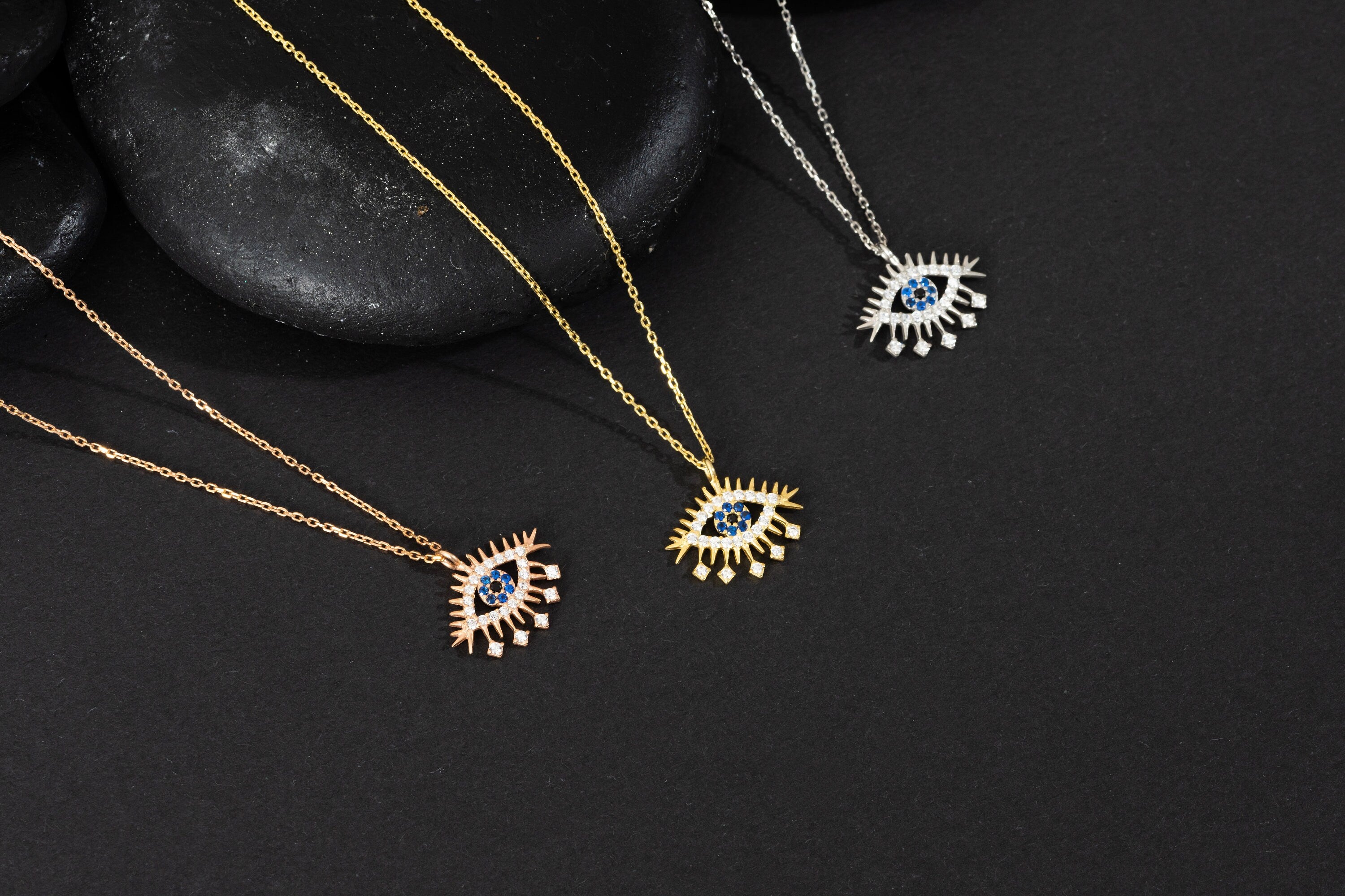 Glima Evil Eye Necklace – Sapphire & Diamond Protection Pendant Gift