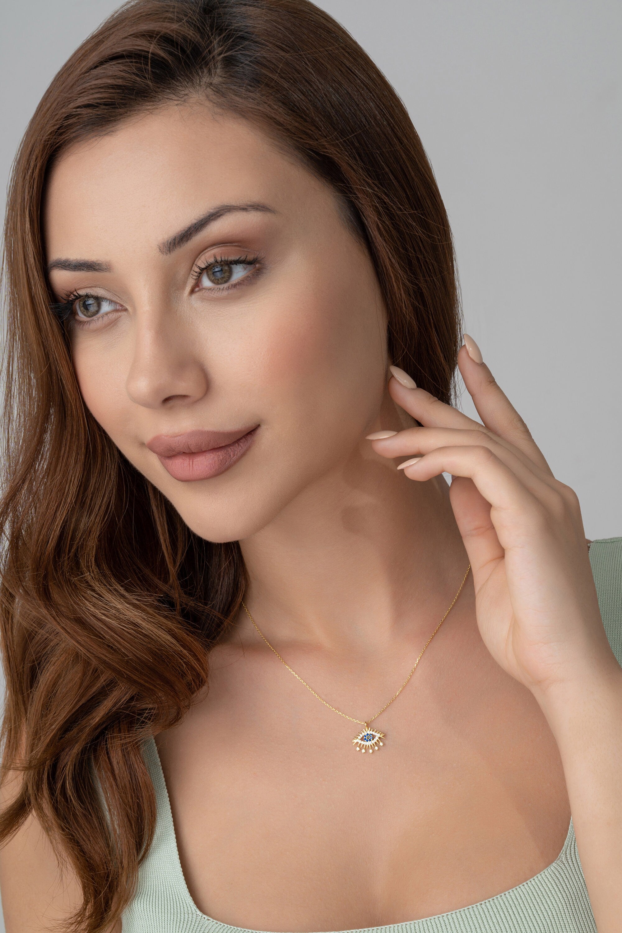 Glima Evil Eye Necklace – Sapphire & Diamond Protection Pendant Gift