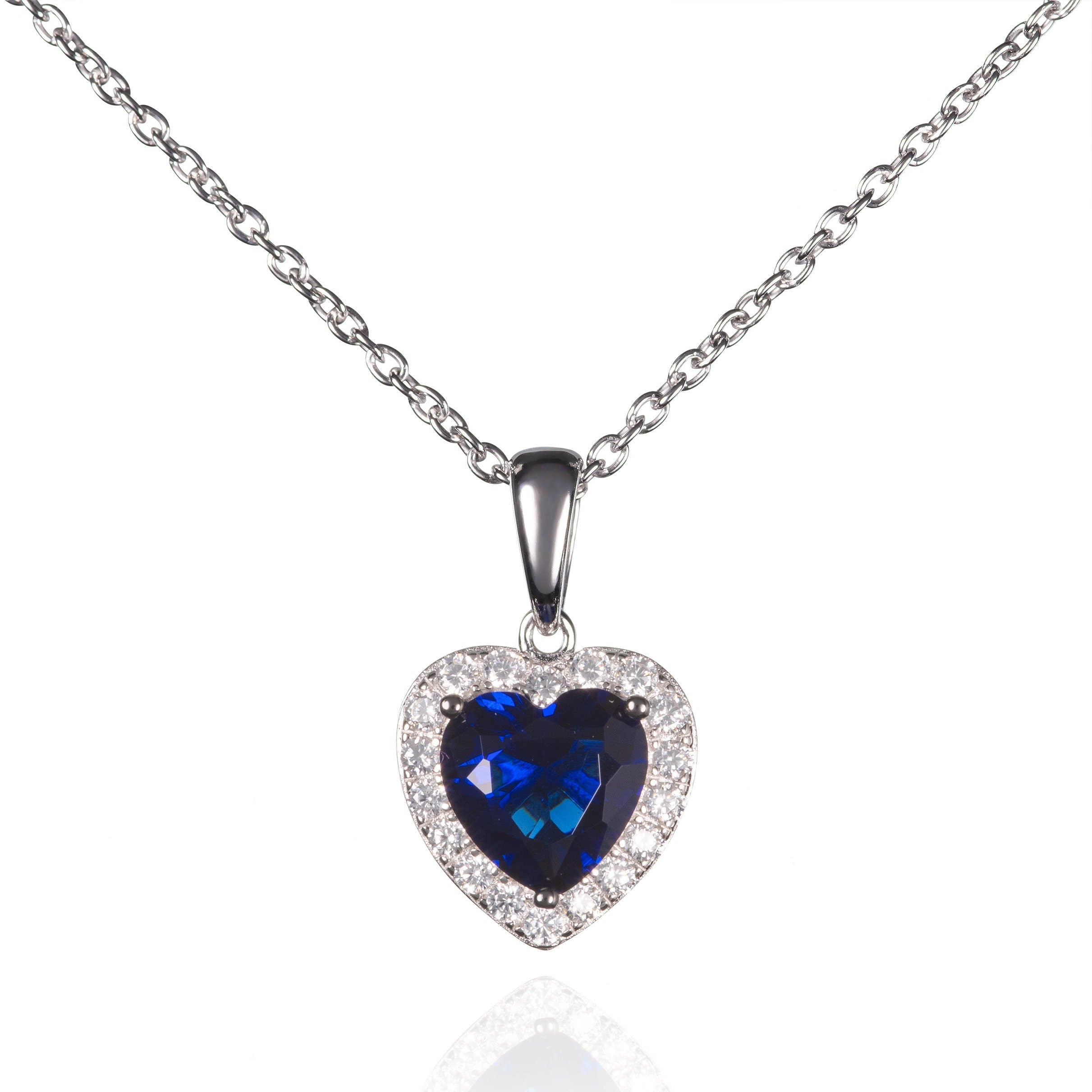 Glima Heart-Shaped Blue Stone Necklace with CZ Accents