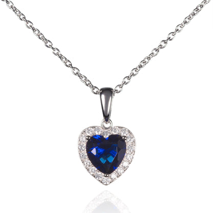 Glima Heart-Shaped Blue Stone Necklace with CZ Accents