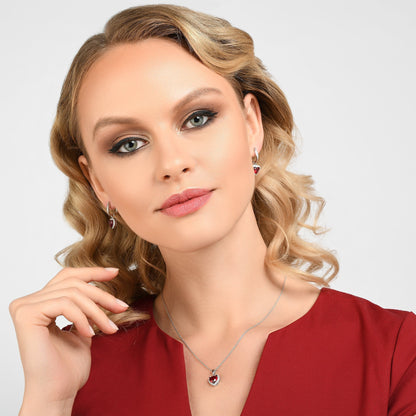Glima Red Heart Necklace – 925 Sterling Silver with Ruby CZ & Sparkle