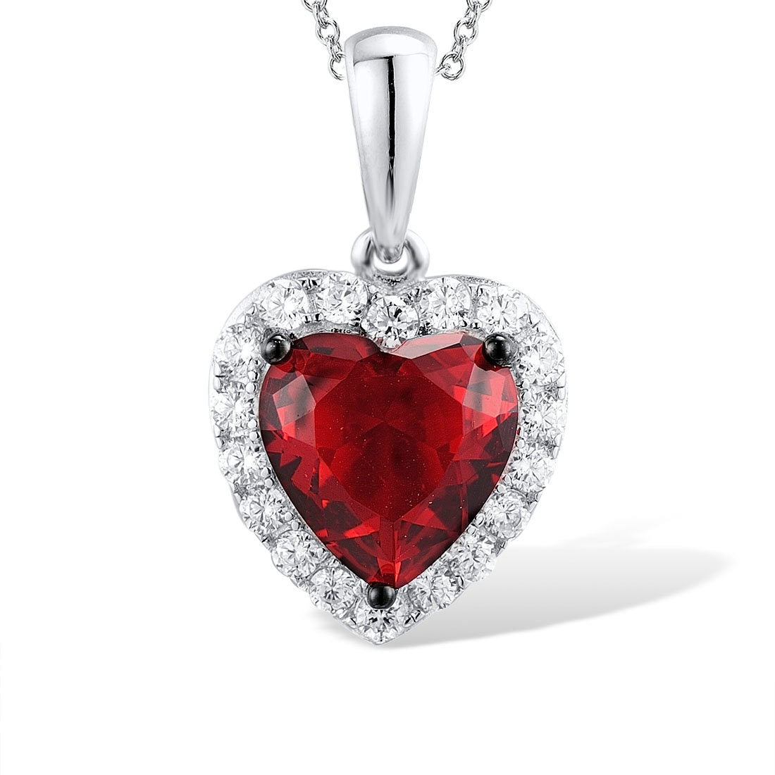 Glima Red Heart Necklace – 925 Sterling Silver with Ruby CZ & Sparkle