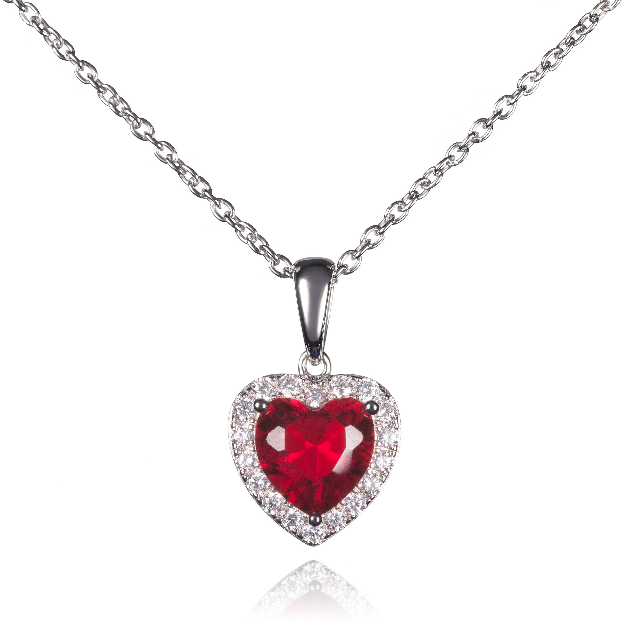 Glima Red Heart Necklace – 925 Sterling Silver with Ruby CZ & Sparkle