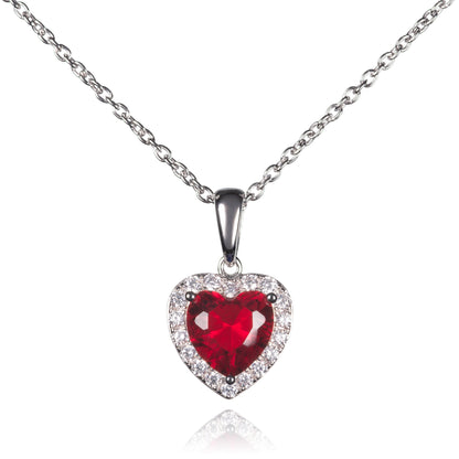 Glima Red Heart Necklace – 925 Sterling Silver with Ruby CZ & Sparkle