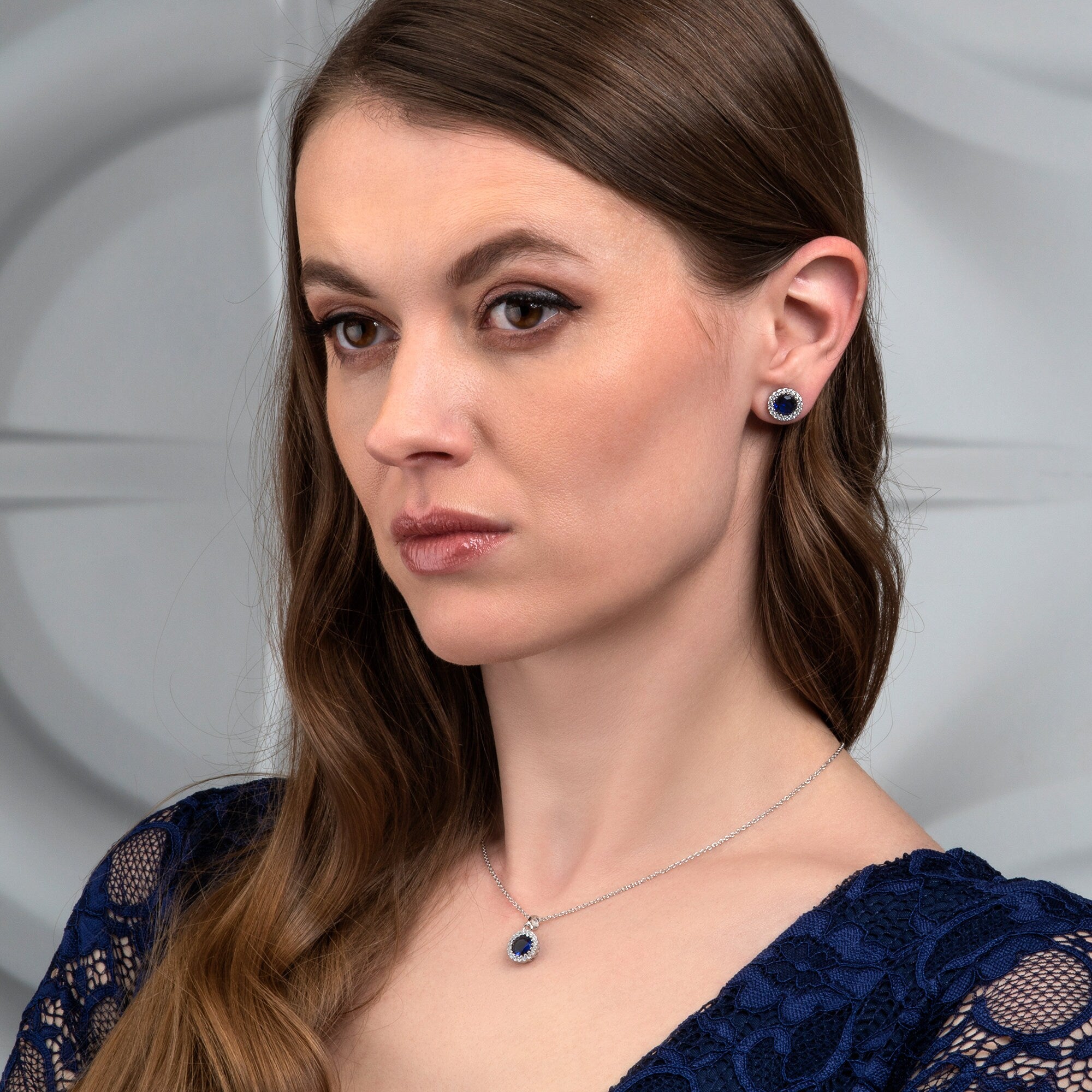 Glima Blue Halo Pendant – 925 Sterling Silver Necklace with CZ Sparkle