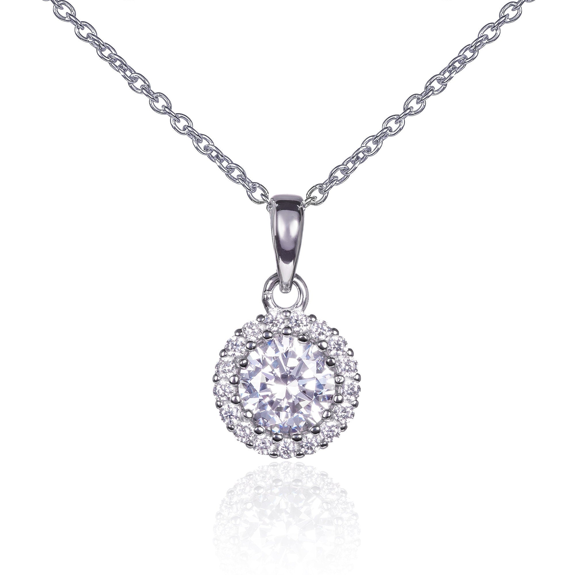 Elegant 925 Silver Necklace: Round Halo, Perfect Gift Idea