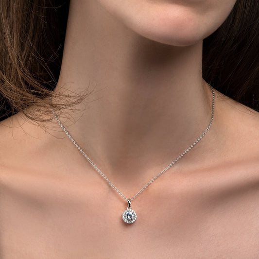 Elegant 925 Silver Necklace: Round Halo, Perfect Gift Idea