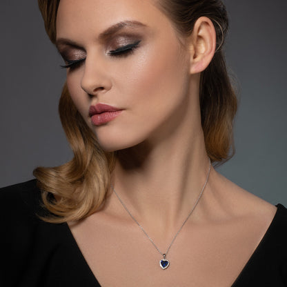 Glima Heart-Shaped Blue Stone Necklace with CZ Accents