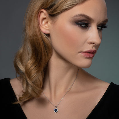 Glima Heart-Shaped Blue Stone Necklace with CZ Accents