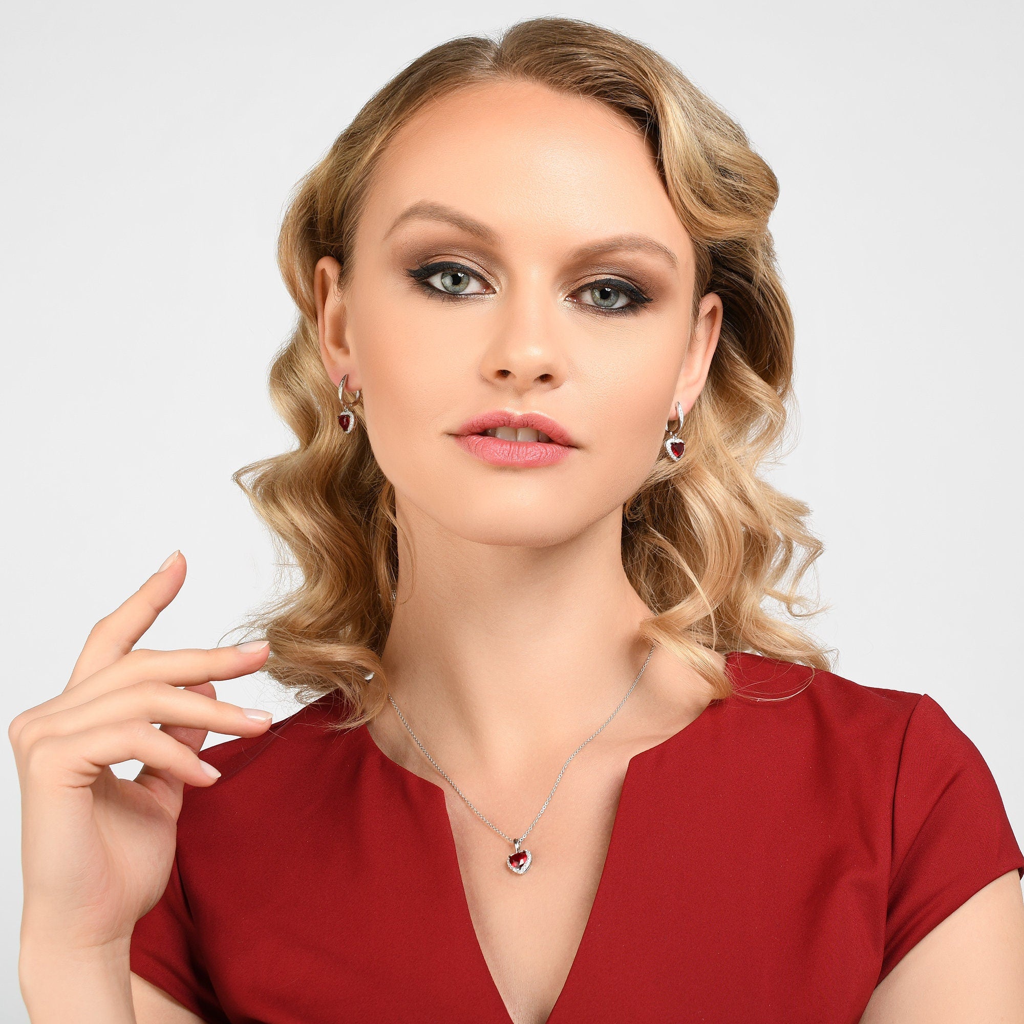 Glima Red Heart Necklace – 925 Sterling Silver with Ruby CZ & Sparkle