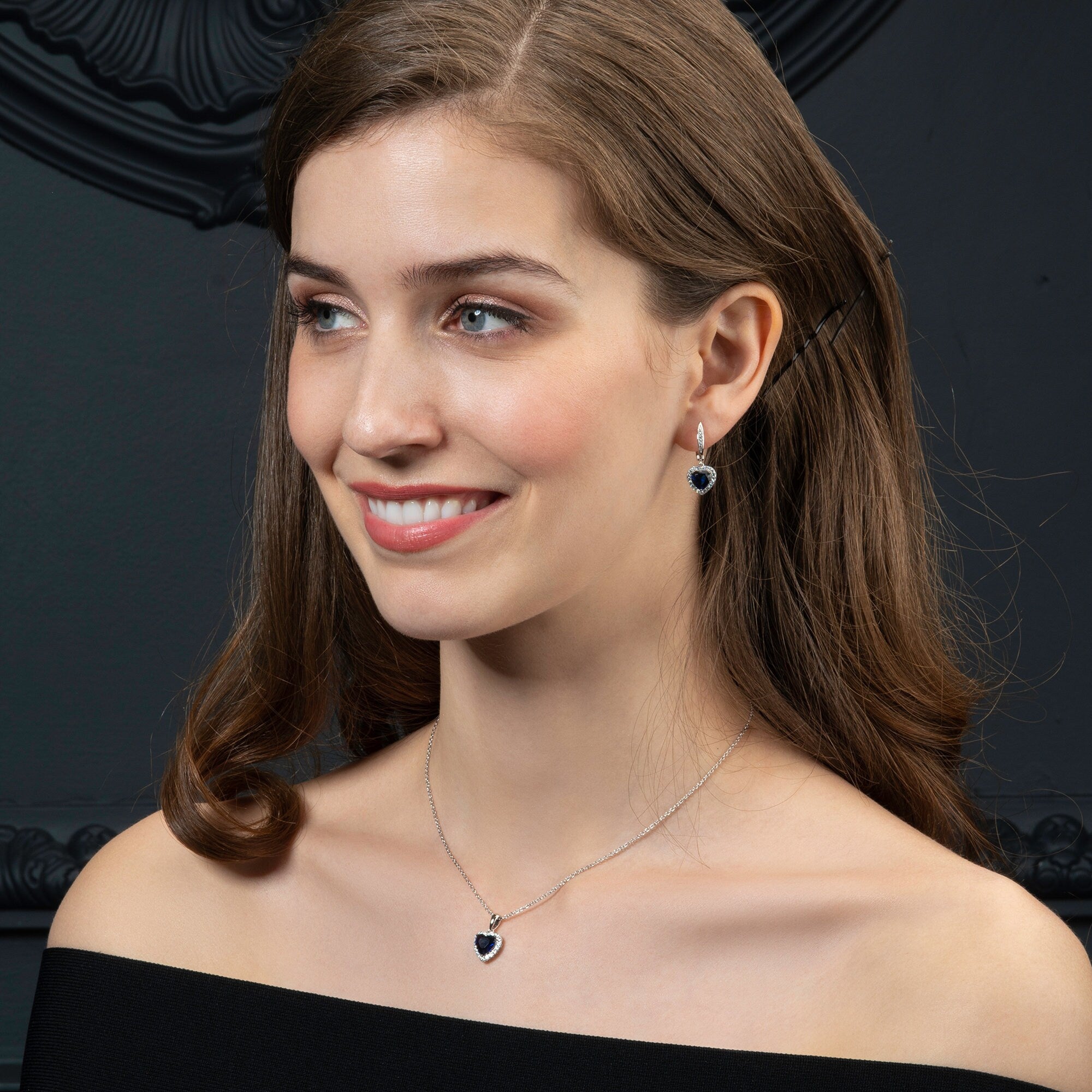 Glima Heart-Shaped Blue Stone Necklace with CZ Accents