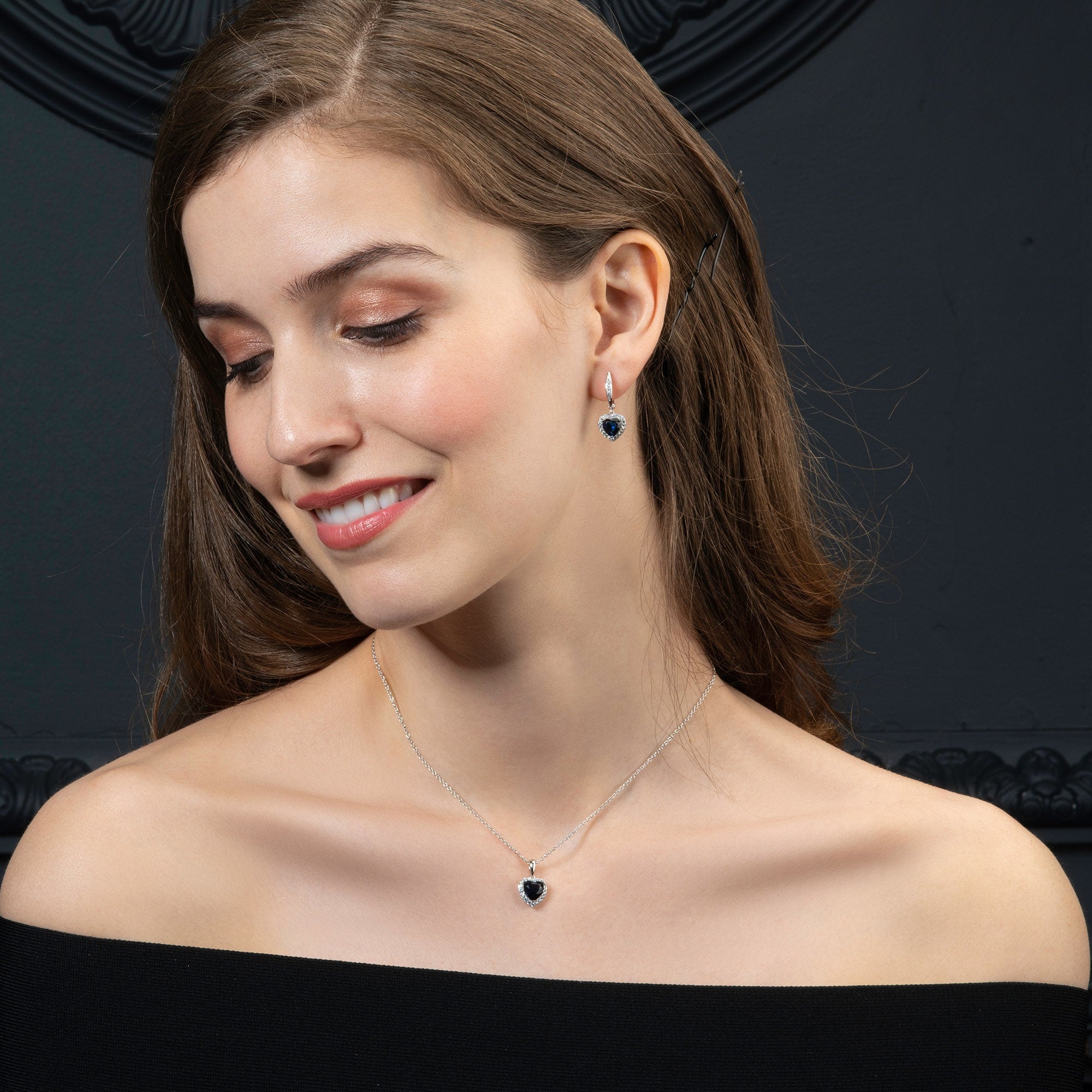 Glima Heart-Shaped Blue Stone Necklace with CZ Accents