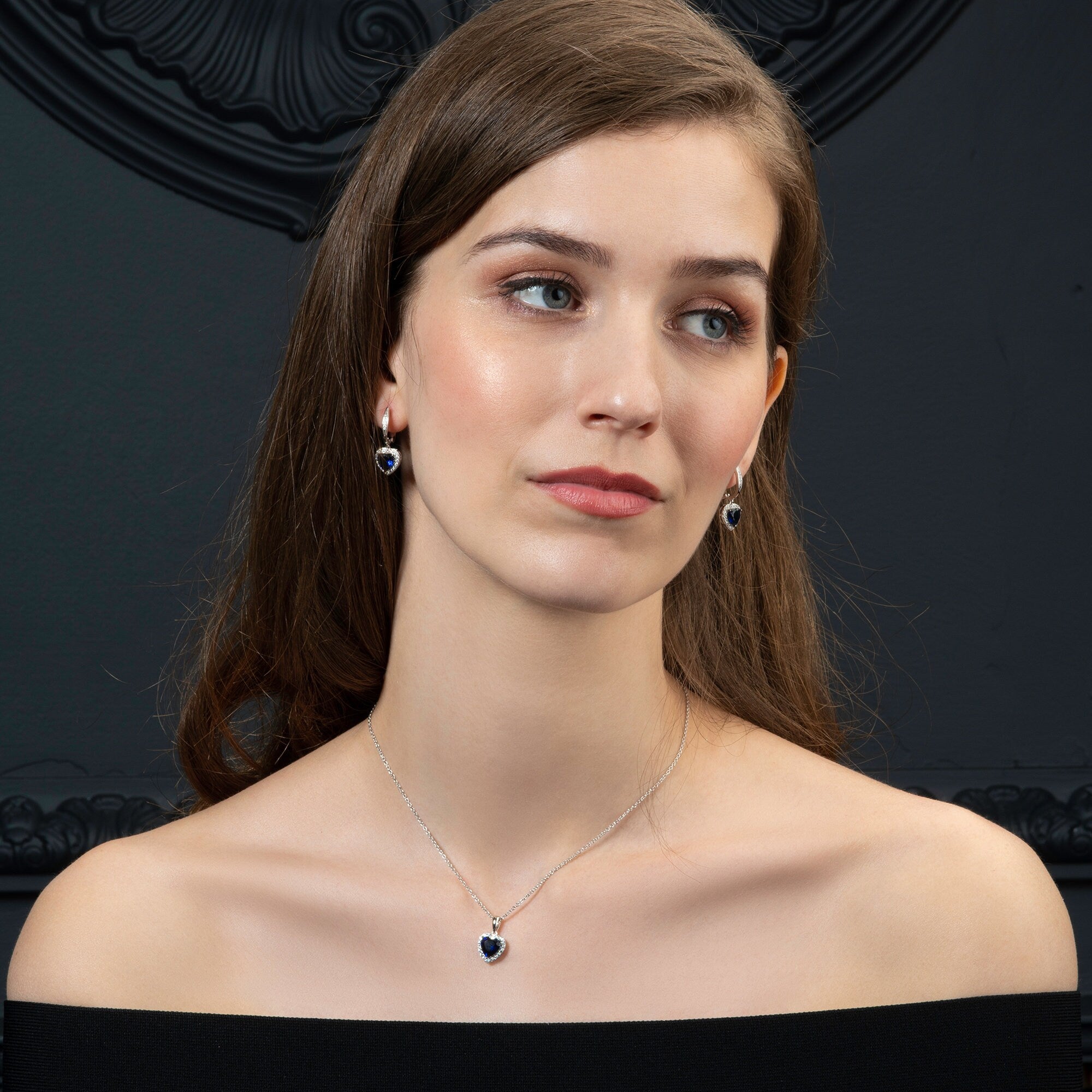 Glima Heart-Shaped Blue Stone Necklace with CZ Accents