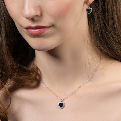 Glima Heart-Shaped Blue Stone Necklace with CZ Accents