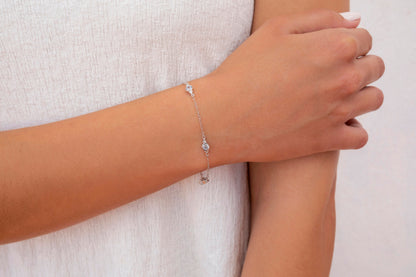 Glima: Minimalist Bezel CZ With Tiny Ball Clusters Bracelet