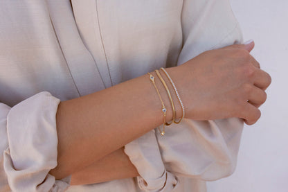 Glima: Minimalist Bezel CZ With Tiny Ball Clusters Bracelet