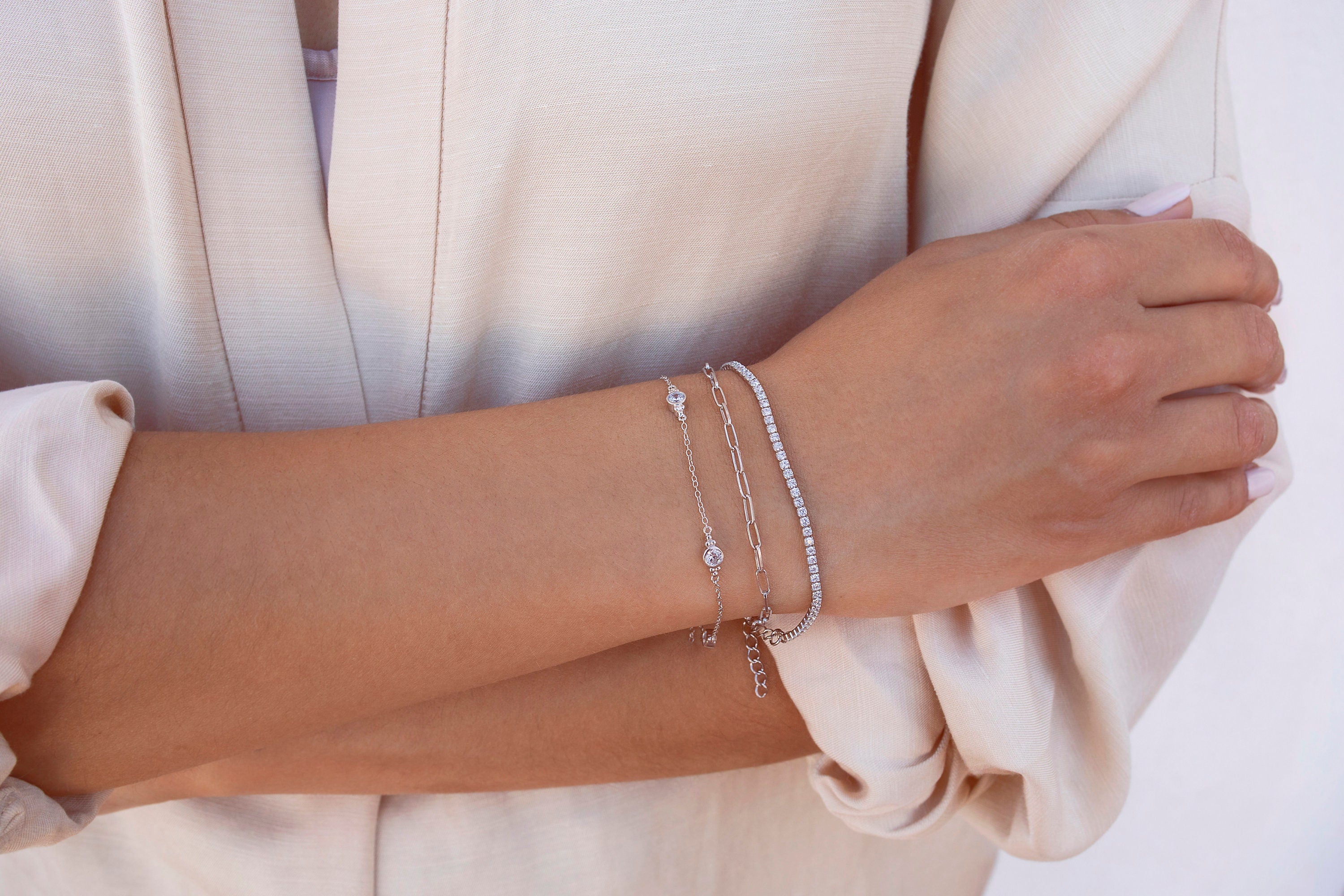 Glima: Minimalist Bezel CZ With Tiny Ball Clusters Bracelet