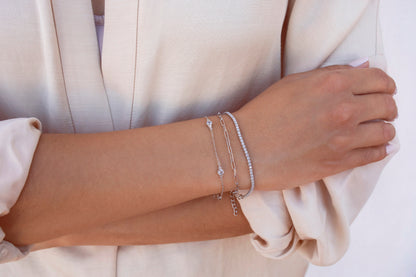 Glima: Minimalist Bezel CZ With Tiny Ball Clusters Bracelet