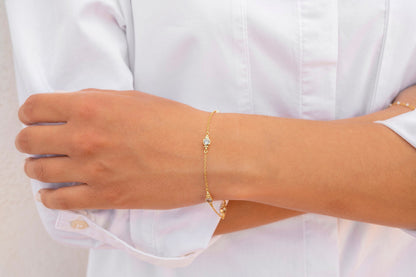Glima: Minimalist Bezel CZ With Tiny Ball Clusters Bracelet