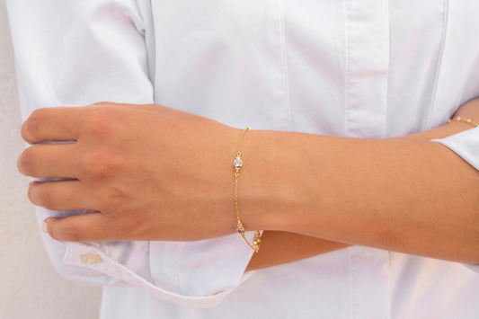 Glima: Minimalist Bezel CZ With Tiny Ball Clusters Bracelet