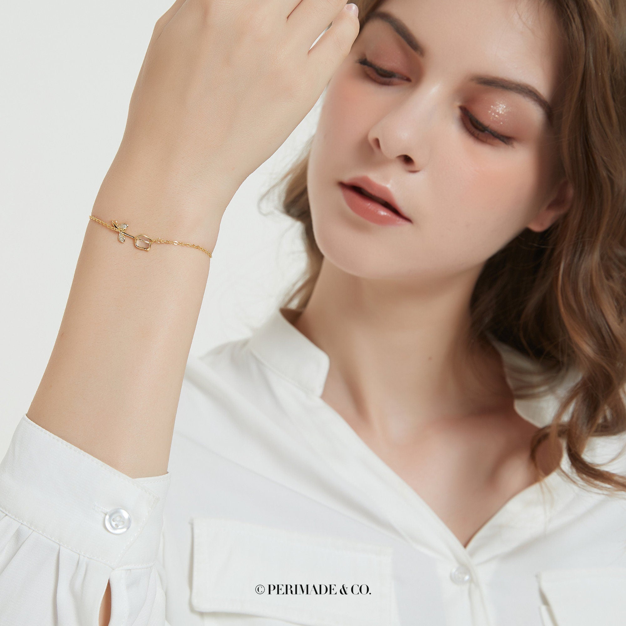 Glima Opal Tulip Bracelet – Dainty Gold Charm, Sterling Silver Friendship Gift